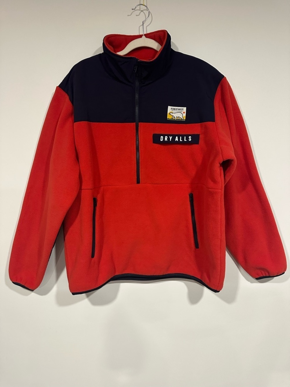Human Made Half Zip Fleece Jacket Red Navy XXL Rare NIGO Pullover Embroidered